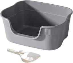 Caixa de Areia para Animais de Estimação com Abertura Superior, Caixa de Areia para Gatos com Entrada Baixa E Semifechada para Salas de Estar de Canto, Cinza Claro