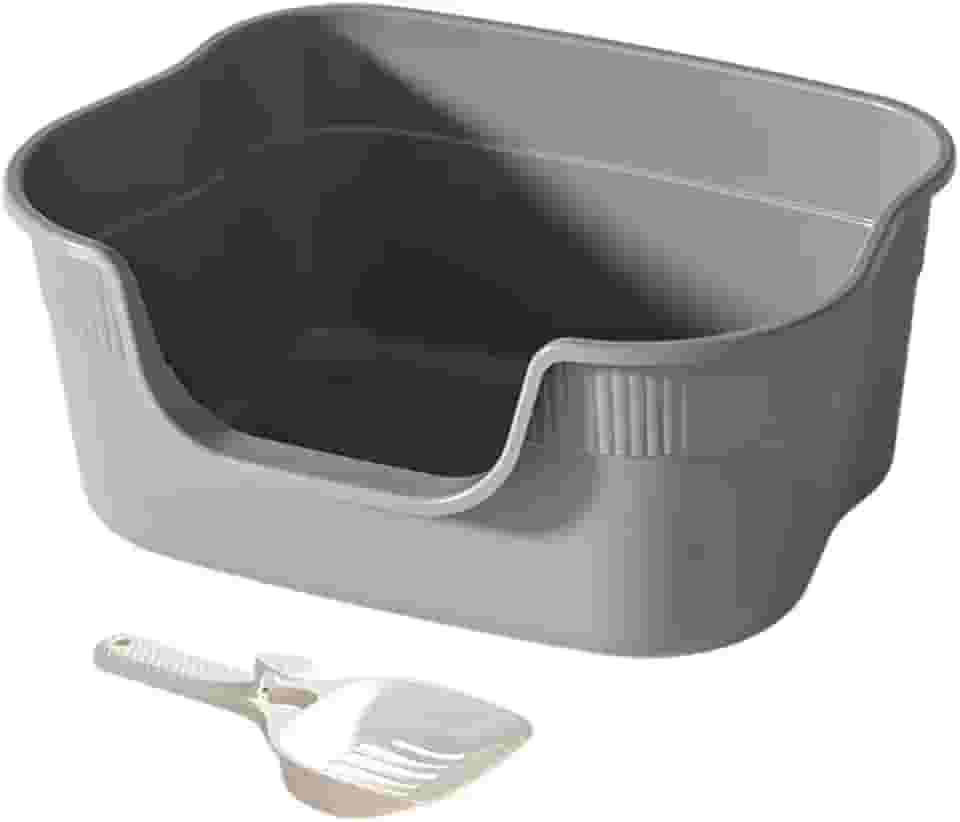 Caixa de Areia para Animais de Estimação com Abertura Superior, Caixa de Areia para Gatos com Entrada Baixa E Semifechada para Salas de Estar de Canto, Cinza Claro