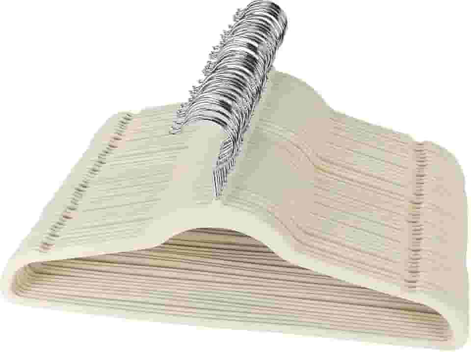 Kit 50 Cabides De Veludo Ultra Fino Antideslizante Bege