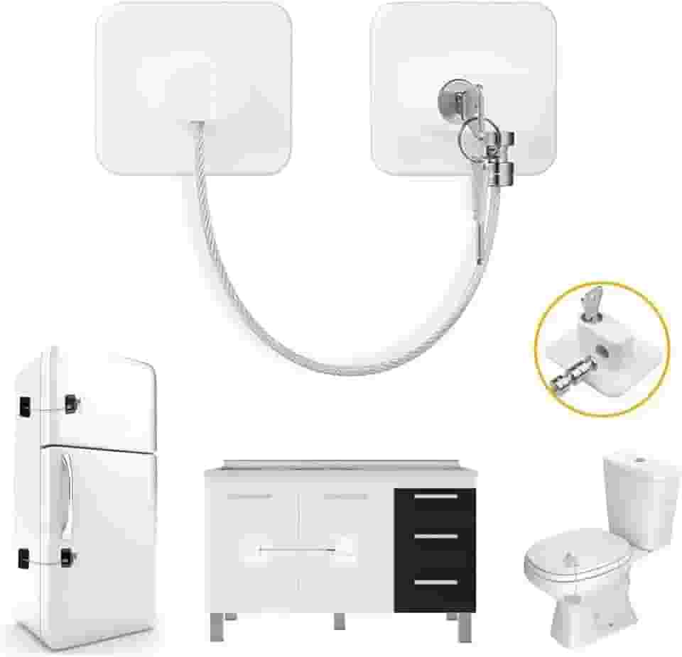 Trava Tranca De Segurança Chave Para Porta Gaveta Crianças Freezer Janela Porta Armario Geladeira Microondas Vaso Guarda Roupa Multiuso Flexível Bebe Nenem Infantil Focuslar - Branco