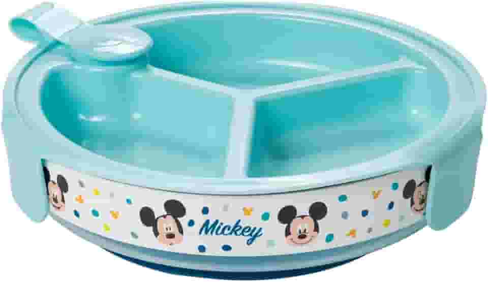 Plasútil, Prato Térmico Infantil Mickey com 3 Divisórias e Ventosa Livre de BPA