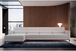 Sofá 4 Lugares Living com Chaise Pés e Base em Madeira Linho Cotton Cru