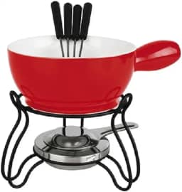 Conjunto de Fondue Cerâmica, Vermelho, 700ml, 8 Peças com Panela e Garfos em Inox (Vermelho)