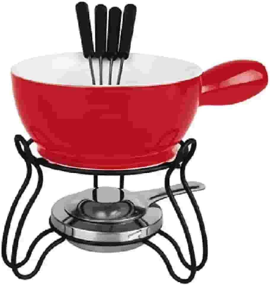 Conjunto de Fondue Cerâmica, Vermelho, 700ml, 8 Peças com Panela e Garfos em Inox (Vermelho)