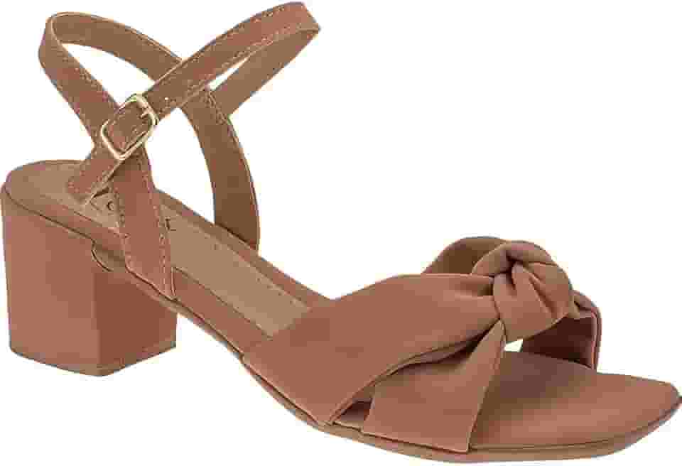 Sandália Feminina Salto Baixo Grosso com Tira em Nó Conforto Nobuck 102