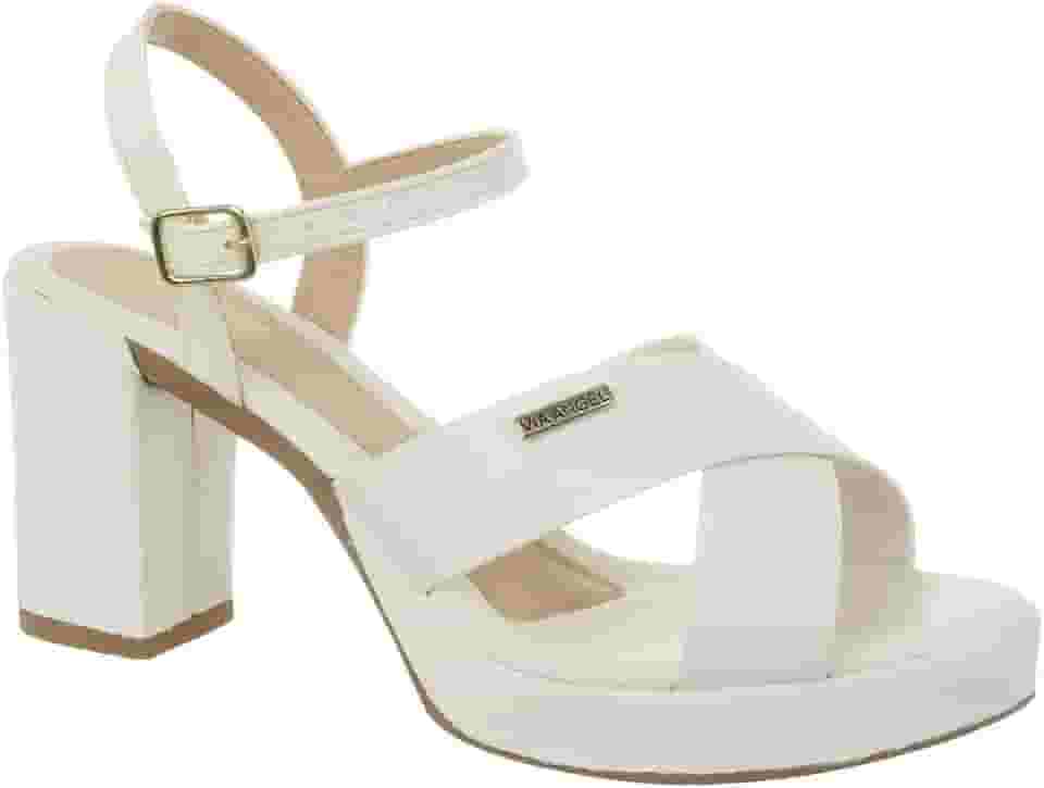 Sandália Feminina Salto Alto Meia Pata Classica Plataforma Confortável Via Angel 71.01 Preto, Off e Caramelo.