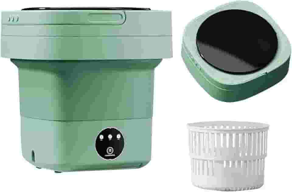 Pequena máquina de lavar portátil, mini lavadora de 6,5 L de alta capacidade com 3 modos de limpeza profunda para roupas íntimas, roupas de bebê ou itens pequenos, máquina de lavar dobrável para apartamentos, acampamento, viagem (verde)