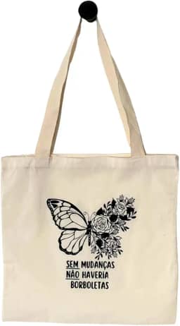 Sacola Ecobag Algodão Cru Tecido Pano Mudanças Borboletas