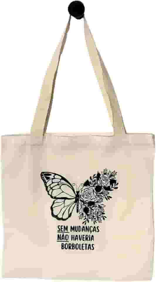 Sacola Ecobag Algodão Cru Tecido Pano Mudanças Borboletas
