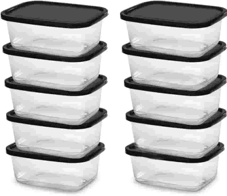 Conjunto kit 10 Potes 500ml Transparente BPA Free Marmitas Fitness C/Tampa Colorida Para Freezer Microondas