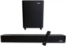 Kit Soundbar e Subwoofer Som de Cinema 2.1 Canais e Tecnologia Imersiva Entrada Óptica Coaxial USB e BT Acompanha Controle - Tomate
