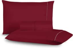 Jogo de Lençol 03 Peças 400 Fios Ponto Palito Toque Macio (Vinho, Casal Padrão)