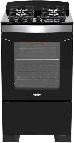 Fogão 4 Bocas Preto com Frente em Vidro Preto e Timer Digital Dako Diplomata Grill Bivolt