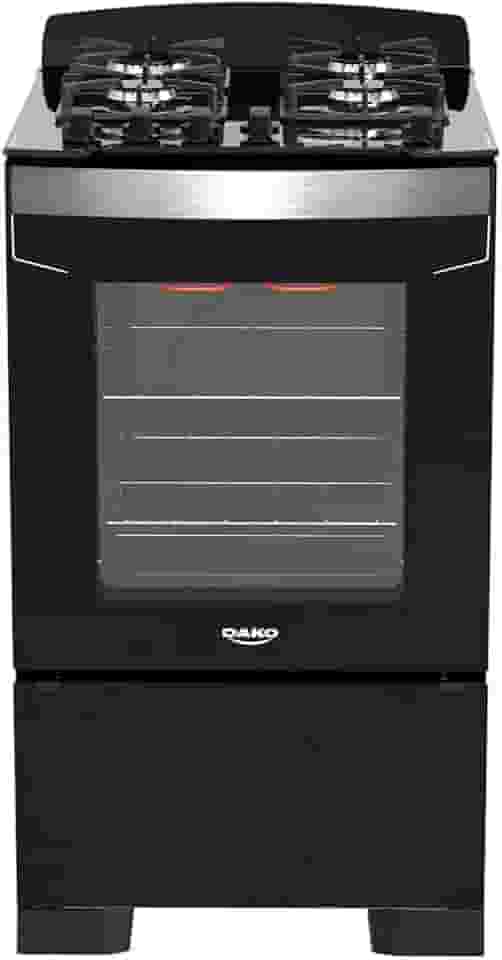 Fogão 4 Bocas Preto com Frente em Vidro Preto e Timer Digital Dako Diplomata Grill Bivolt