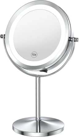 Espelho de Maquiagem, Espelho de Aumento Dupla Face, Espelho Maquiagem, Ampliação de Dez Vezes, Espelho de Mesa, Espelho de Mesa com Led