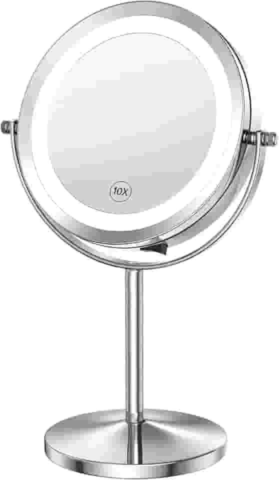Espelho de Maquiagem, Espelho de Aumento Dupla Face, Espelho Maquiagem, Ampliação de Dez Vezes, Espelho de Mesa, Espelho de Mesa com Led