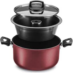 MTA - Conjunto para Banho Maria em Alumínio Antiaderente com Tampa de Vidro, Capacidade de 3,2L, nº 20, Cor Ccreja, Linha Cristal.