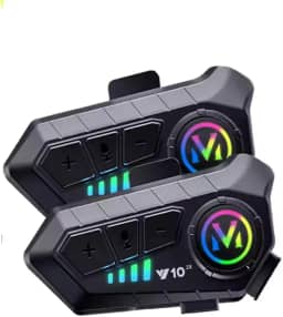 Intercomunicador para Capacete Y10, Preto, Com Bluetooth, 2 Unidades, Microfone Embutido, Controle de Som, para Motociclistas