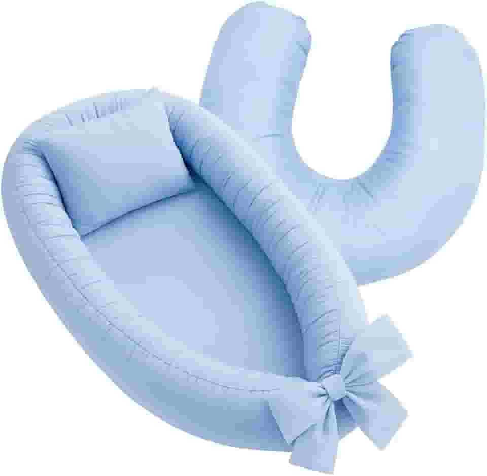 Kit Ninho Redutor de Berço e Almofada Amamentação Percal 400 Fios Cores Lisas (Azul)