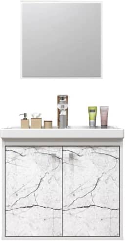 Gabinete com Cuba Suspenso 100% MDF Branco Marmorizado Lilies Móveis