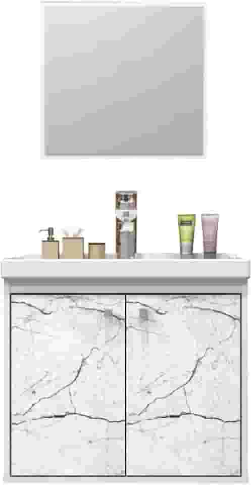 Gabinete com Cuba Suspenso 100% MDF Branco Marmorizado Lilies Móveis