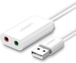 UGREEN Adaptador de placa de som USB para entrada de áudio com fone de ouvido duplo TRS de 3 pólos de 3,5 mm e microfone USB para Aux Conversor de áudio externo de 3,5 mm para Windows Mac Lin