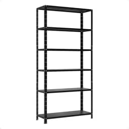 Estante Multiuso Metálica Preta com 6 Prateleiras Reguláveis, Livreiro e Nicho Organizador, Suporta até 30kg por Prateleira – Ideal para Organizar e Decorar Seu Ambiente com Estilo