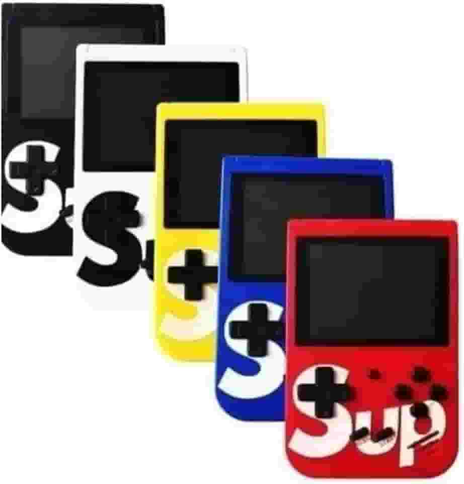 Mini Game Portátil Sup Game Box Plus com 400 Jogos, espelhamento da imagem e áudio na TV. Temos ele na cor Preto, Azul, Vermelho e Branco, acompanha os cabos e a bateria.
