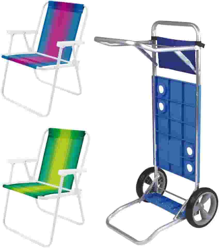 Carrinho De Praia Mor Que Vira Mesa + Duas Cadeiras de Aluminio