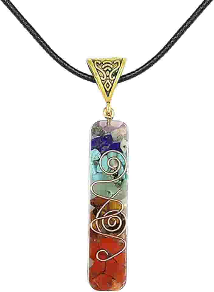 Colar com pingente de chacra, corrente de corda, pingente de cristal natural (estilo B)