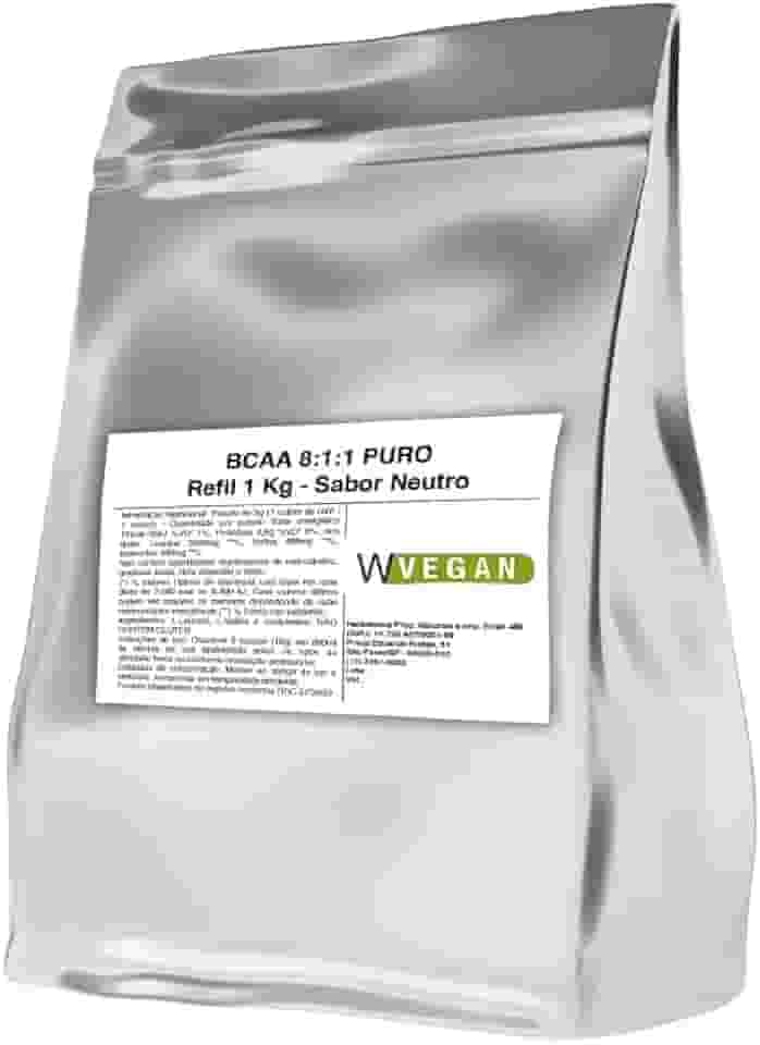 WVegan BCAA 8:1:1 Puro, Suplemento Vegano em Pó, 1kg Refil, Sabor Neutro, com Leucina, Valina e Isoleucina, para Desenvolvimento Muscular