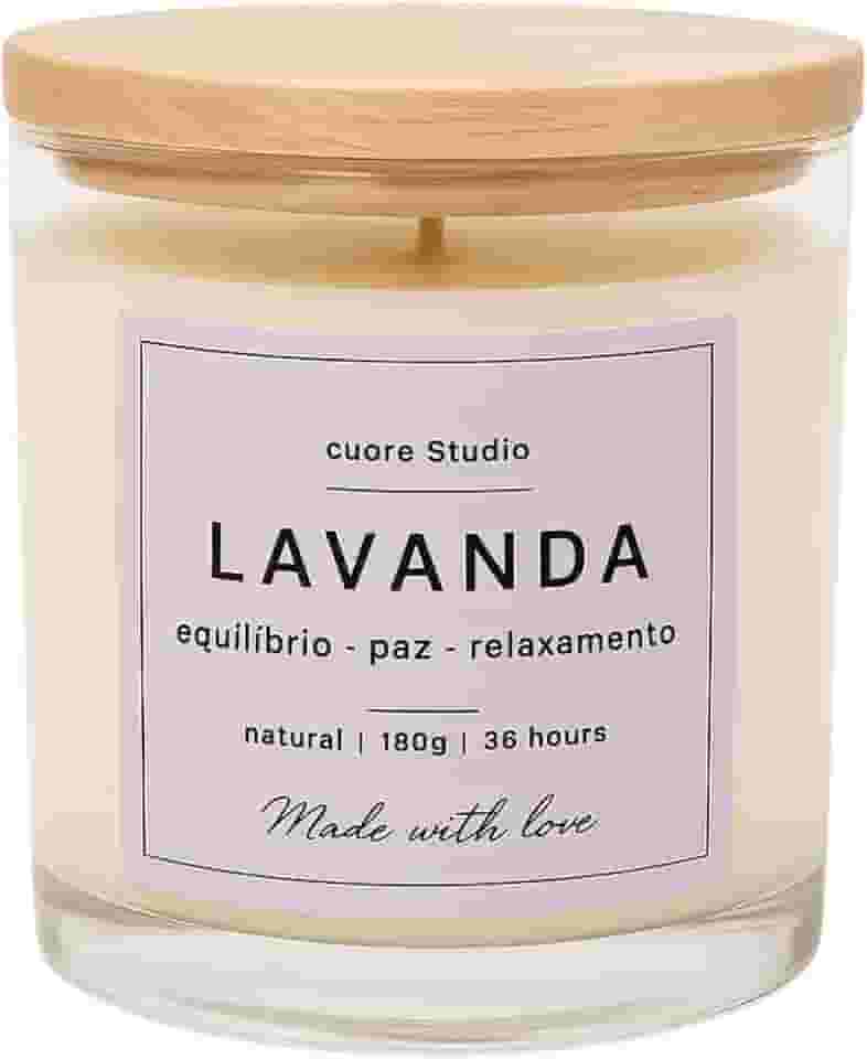 cuore Studio Vela Aromática, Natural, 180g, 36 Horas de Duração, 6 opções de escolha (LAVANDA)