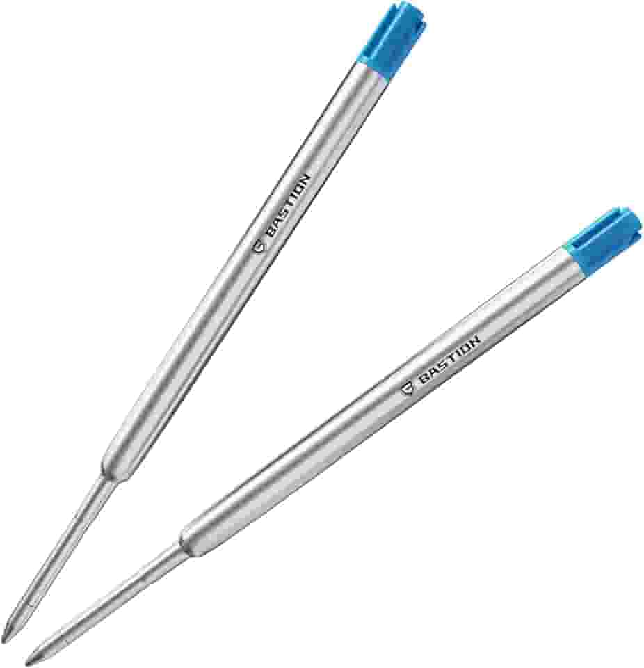 Refil de tinta de gel BASTION Blue, ponta fina, projetado exclusivamente para canetas de ação de parafuso BASTION | Tinta azul luxuosa e profundamente pigmentada com cartucho de metal