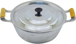 Panela Individual Com Tampa Polida Alumínio Fundido Batido Grosso N24 Cabo de Madeira Marfim Envernizado