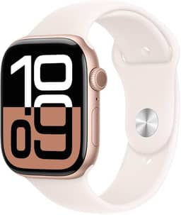 Apple Watch Series 10 GPS • Caixa ouro rosa de alumínio – 46 mm • Pulseira esportiva blush-clara – M/G