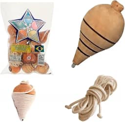 12 Pião De Madeira reforçado Com Fieira