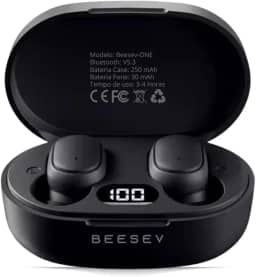 Fone de Ouvido Bluetooth 5.3 TWS Sem Fio Wireless Com Visor Graves Potente Compatível com iOS e Android, Beesev-ONE (Preto)