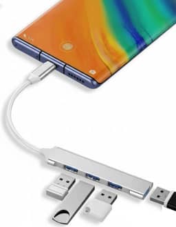 Hub USB Tipo C para USB 3.0, Adaptador USB C com 4 Portas USB e Transferência de 5 Gbps, Dock Station USB-A Compacto Compatível com PC Notebook Celular e Periféricos