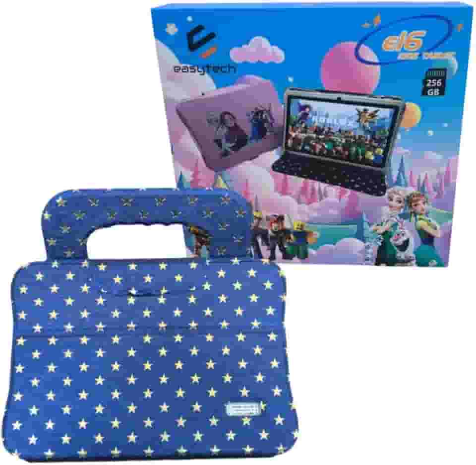 Tablet Infantil 7 Polegadas, Android 14, 6GB RAM, 64GB, Capa Carteira com Alça, Controle Parental (Capa Estrelinhas)