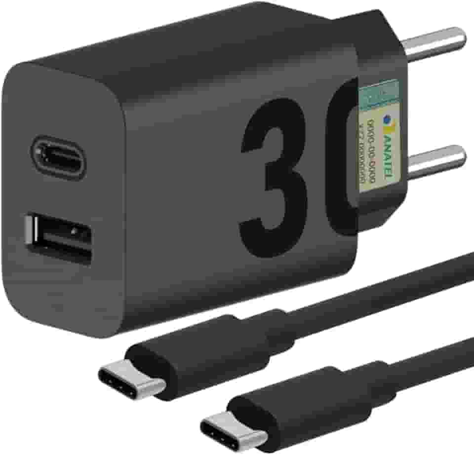 Carregador Super Turbo 30W Ultra Rápido Duas Portas Tipo C+A Com Carregamento Rápido + Cabo Tipo C Compatível Com Todos Os Dispositivos, Motorola, Samsung, IPhone 15/16, Xiaomi