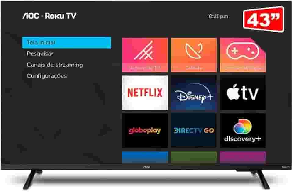 Smart TV 43' LCD LED AOC 43S5155/78G - Wi-Fi DLED FHD, Quad Core, HDMI USB