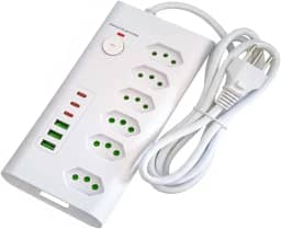 Filtro de Linha Multi 12 EM 1, Régua de Energia, Extensão Eletrica, Com 6 Tomadas de 10A e 20A, 6 Portas USB, USB Tipo C, Bivolt 110-250V, Potência de 2500W (Branco) - Tomada Tripolar Cabo de 2 metros