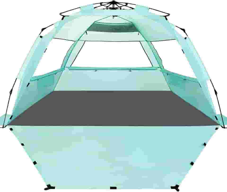 WhiteFang Barraca de praia pop-up Deluxe XL para 3 a 4 pessoas, proteção UV, piso extensível com 3 janelas ventiladas, além de bolsa de transporte, estacas e linhas (verde menta)