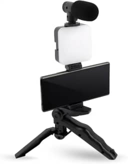 WEEMSBOX Kit de Gravação 4 em 1, Tripé Ajustável com LED, Microfone Direcional e Controle Bluetooth, Compatível com Celulares e Câmeras