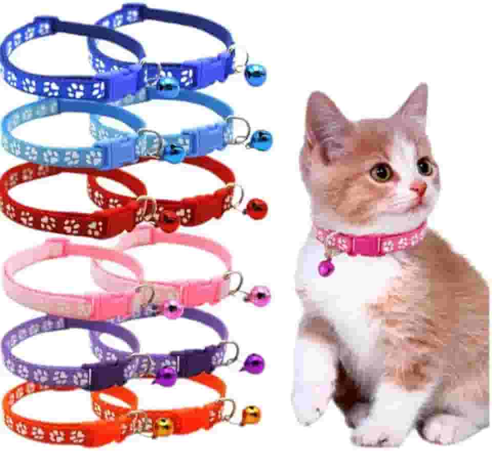 Coleira para Gato com Guizo, Estampa sortidas, Cores Disponíveis - Azul, vermelho, preto, rosa, verde e roxo - Gatos filhotes e adultos - Ajustável com Guizo - Anti-Enforcamento Fivela de Segurança