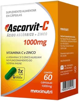 Ascorvit-C 1G (Vitamina C + Zinco) - 60 Caps, Maxinutri