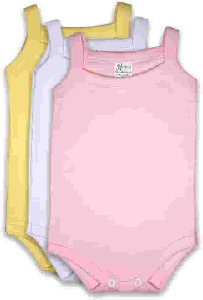 KIT 3 Body Alcinha Bebê Menina Sem Manga Suedine 100% Algodão Verão sem Alça Liso de 0 a 9 meses