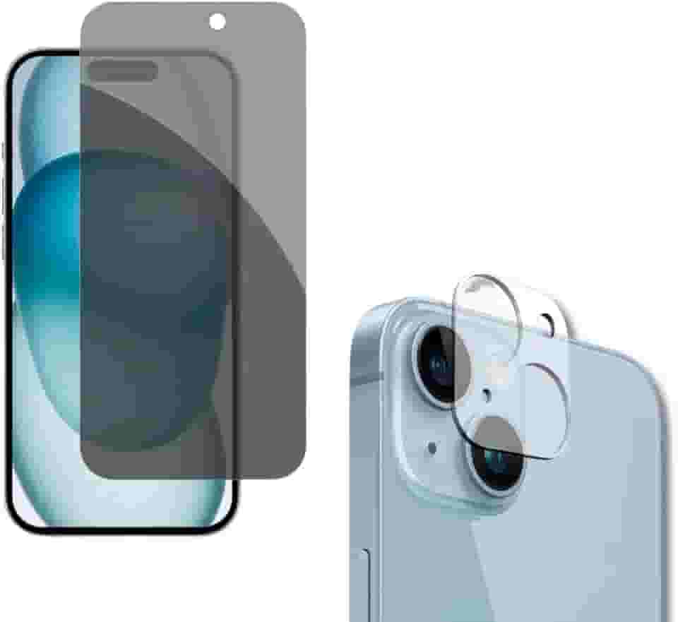 Película De Vidro Privacidade 3D Anti Spy Tela Toda Para iPhone + Película Lente de Câmera (iPhone 15)