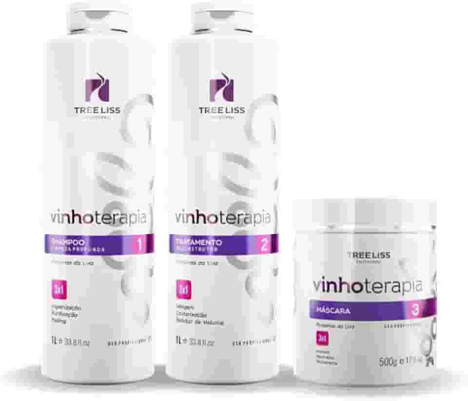 Kit Vinhoterapia 3 em 1 Profissional Alisamento Cauterização e Tratamento Capilar Extrato da Uva Hidratação Intensa