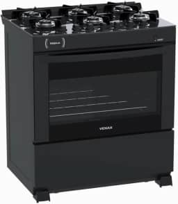 Fogao 6 Bocas Venax Delplus Vitreo Bl Preto Fosco Gas Glp